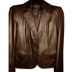 Kate‎ Hill 100% Leather Jacket Bronze Gold Blazer Size 10 Holiday/New Years